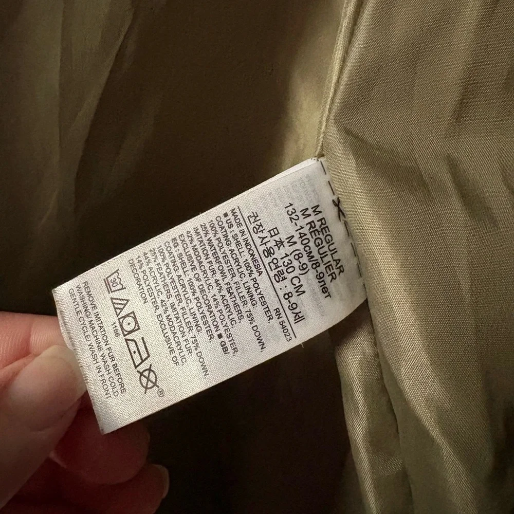 GAP Kids Olive Green Puffer Jacket with Fur Lined Hood size M - Picture 8 of 8